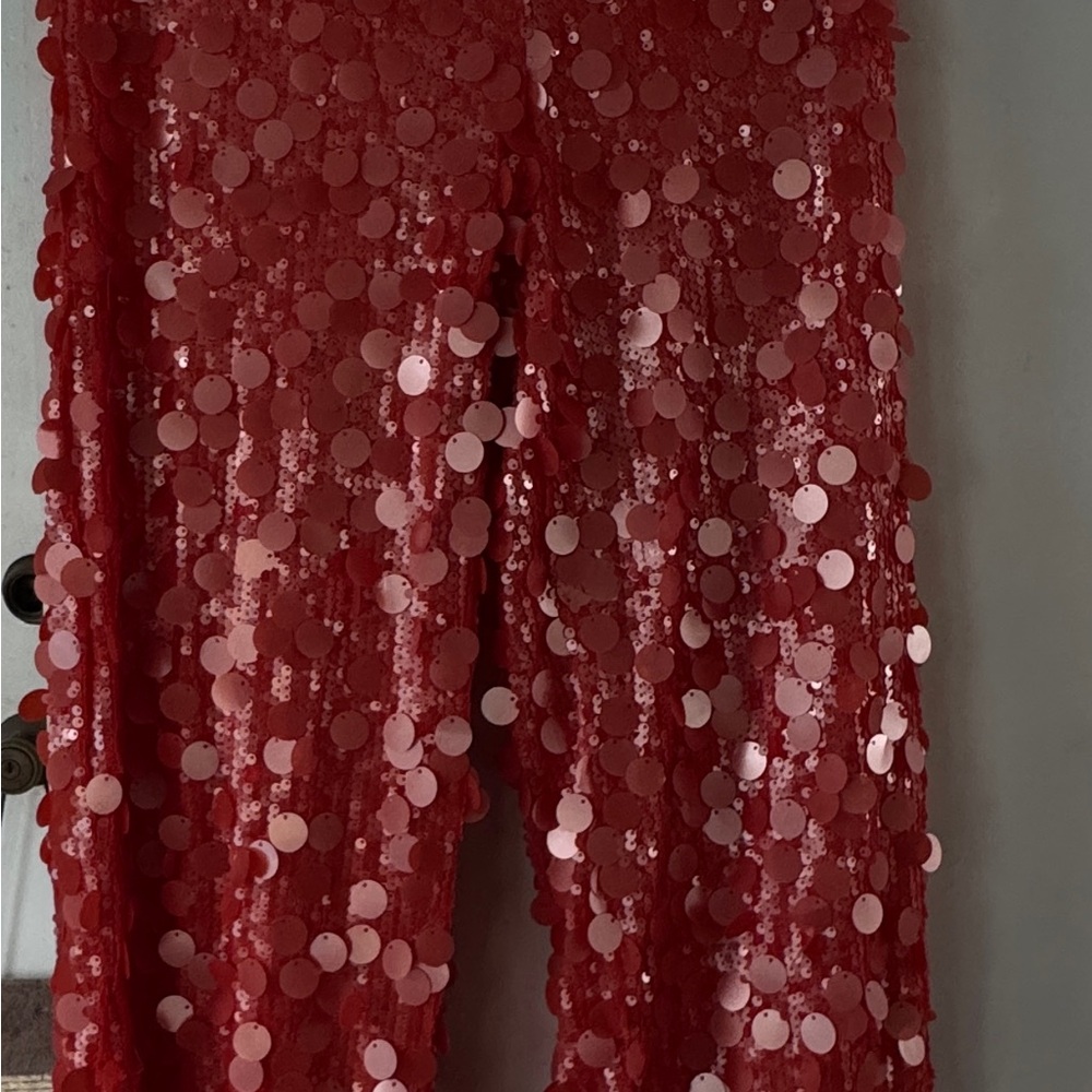Vibrant Red Sequin Pants